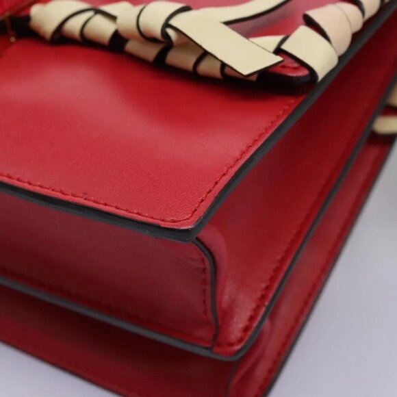 FENDI Mini Canai Chain Shoulder Bag Leather Red Auth bs22672V - Picture 4 of 16